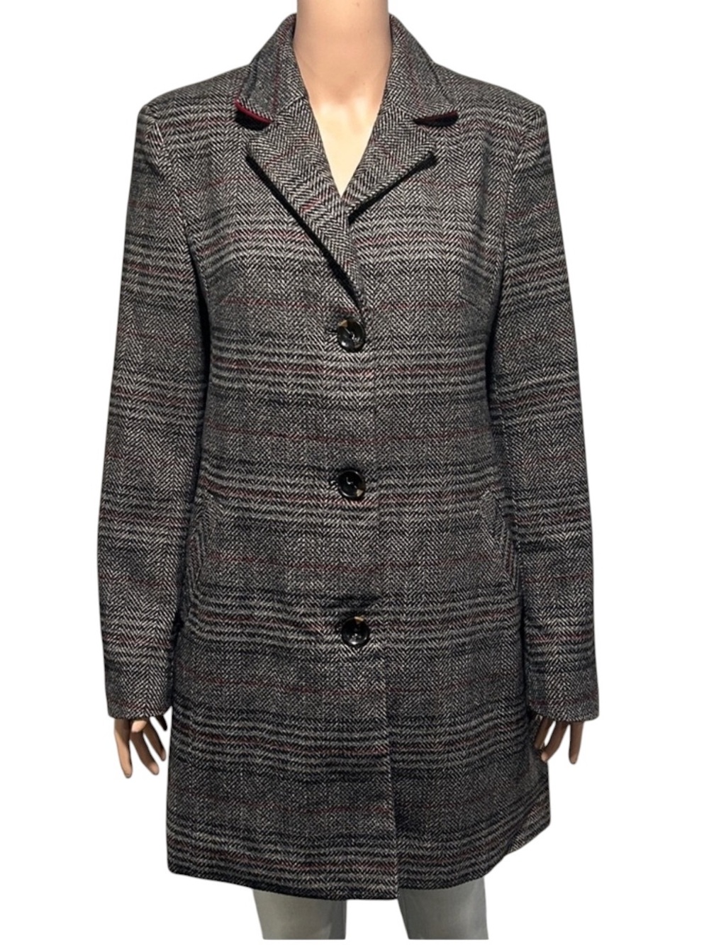 Maralyn & Me Plaid Trench Coat in Black and Gray